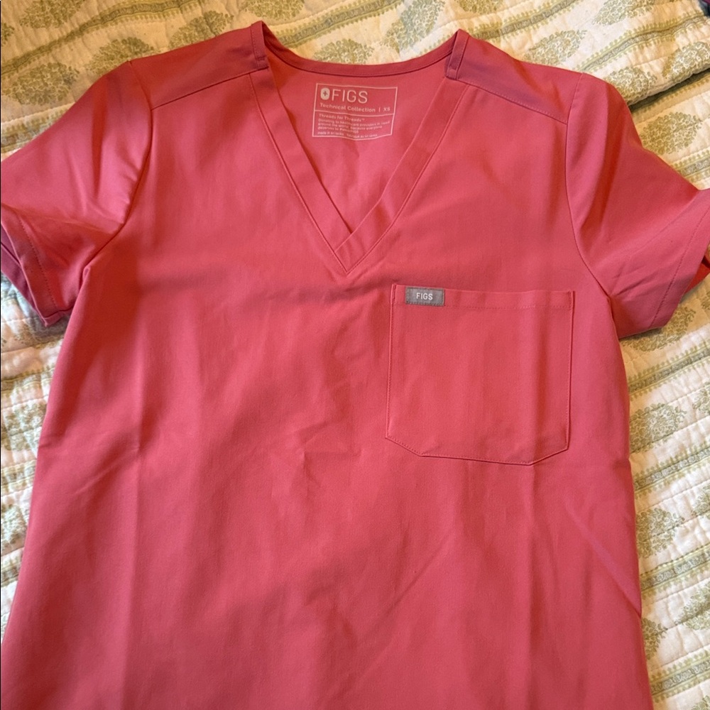 Figs Pink V-Neck Scrub Top